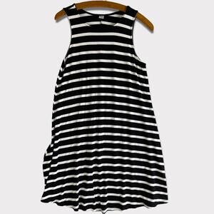 Old Navy Womens Small Black White Stripe Sleeveless Dress A Line Crewneck